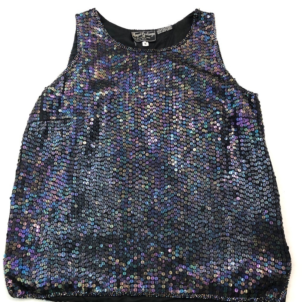 Royal Feelings Vintage Sequin Sleeveless Top with Silk Lining